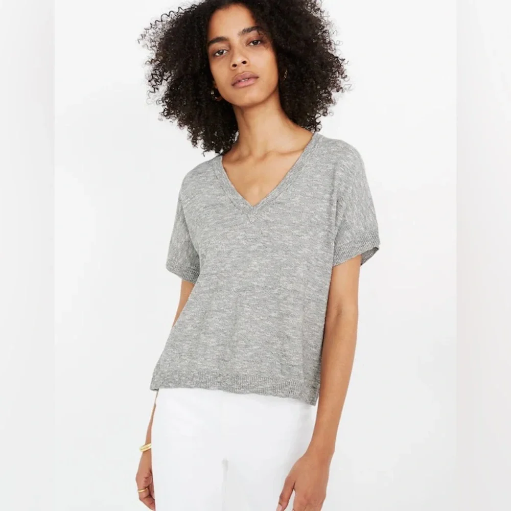 Madewell Women’s V Neck Paulson Sweater Tee in Marled Storm, Size Medium - Picture 1 of 11